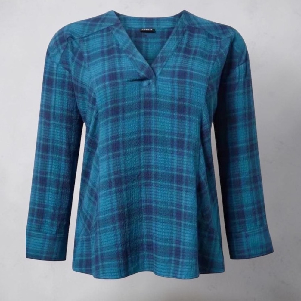 TORRID Crinkle Flannel Blue Plaid Gauze Relaxed Tunic‎ NWT Size 1X